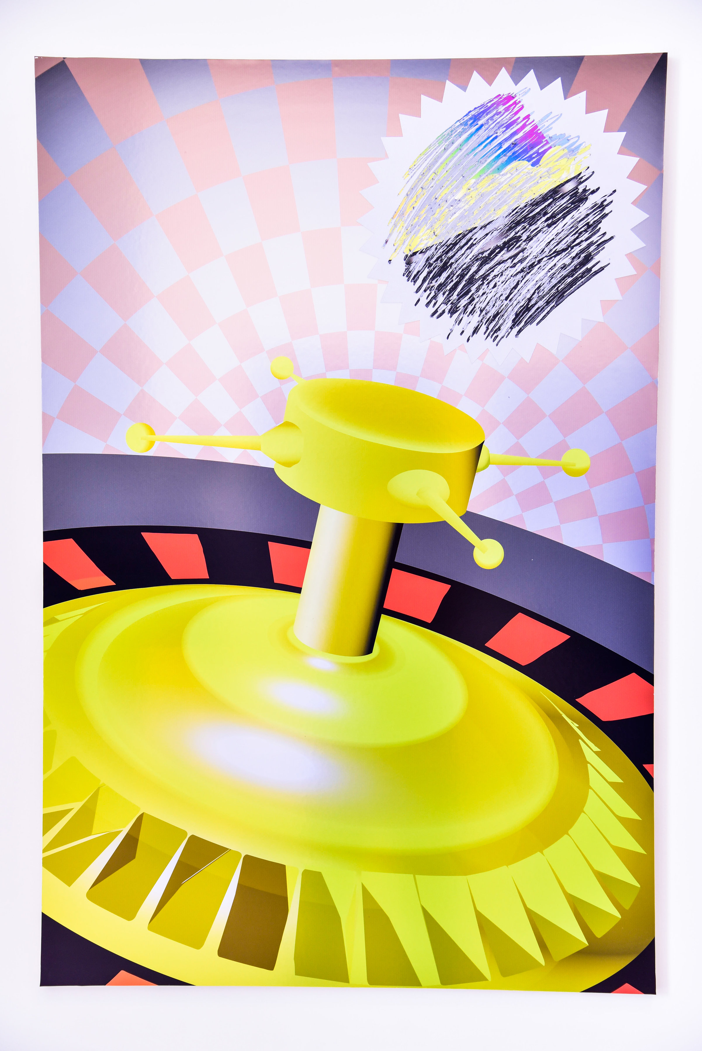 Black Russian Roulette: Inkjet Print on Metallic Paper Mounted to Panel, UV Ink Screen Print