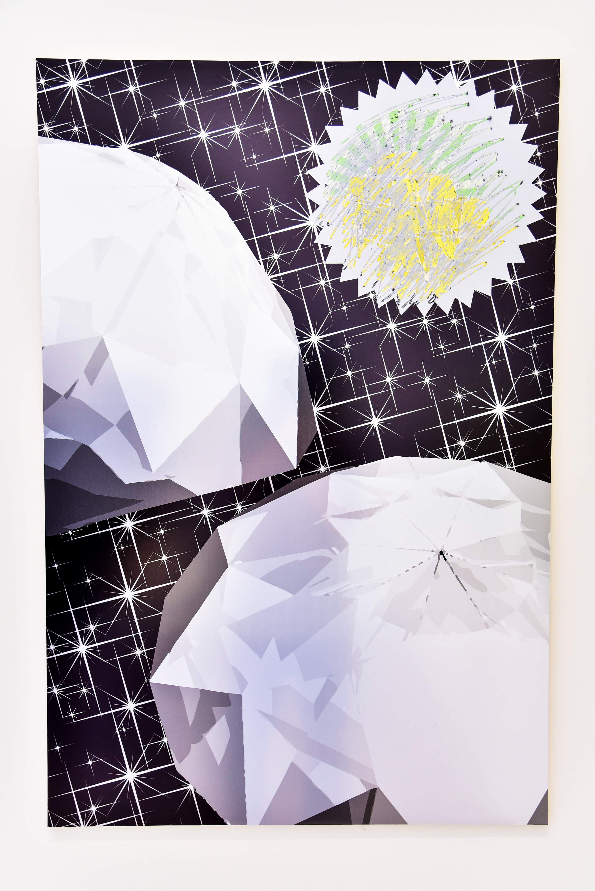 Diamonds Are Friends: Inkjet Print on Metallic Paper Mounted to Panel, UV Ink Screen Print