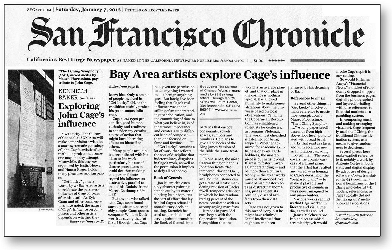 San Francisco Chronicle, January 7, 2012, p. E1
